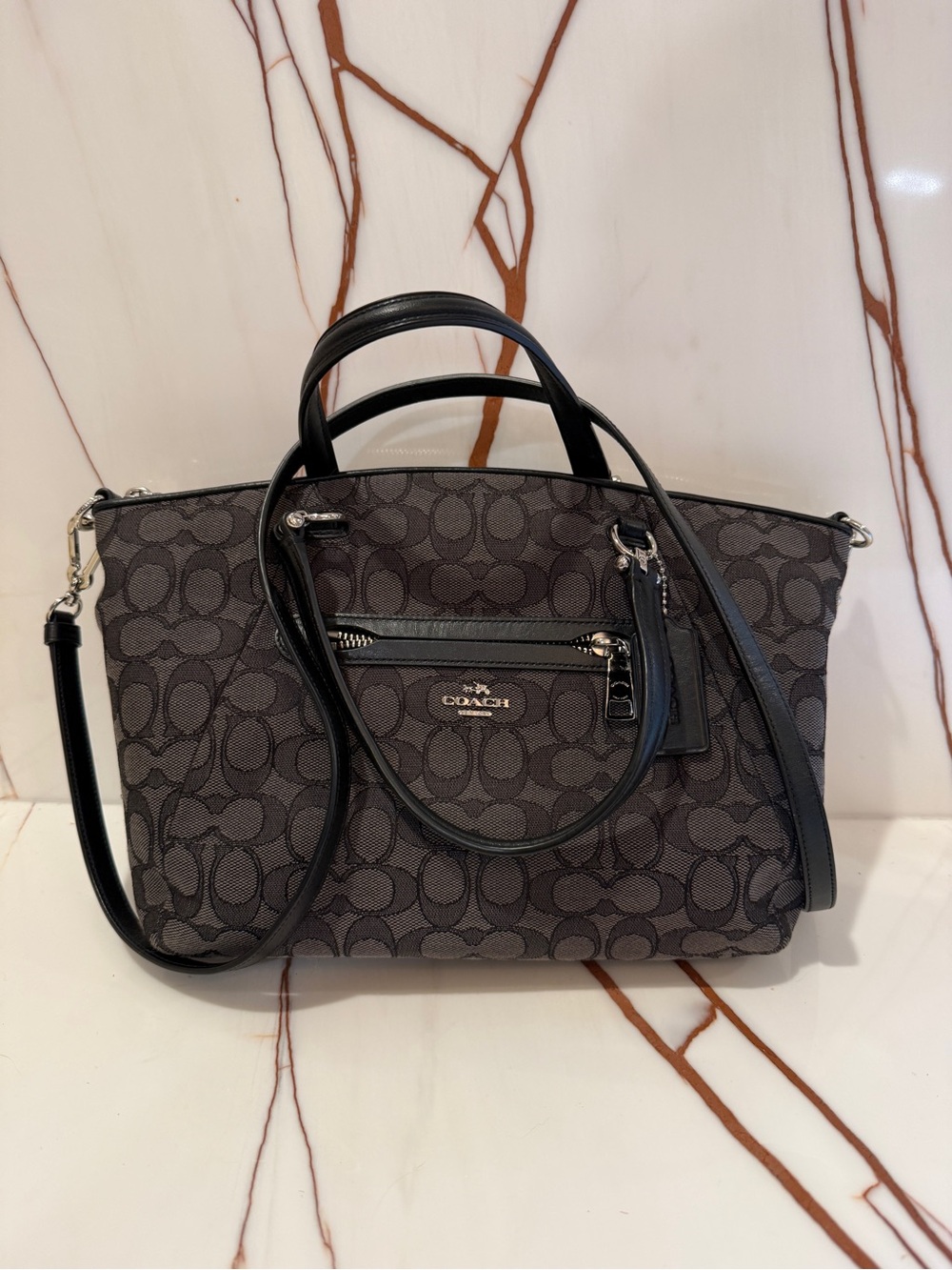 Coach Gray/Black Signature Jacquard Shoulder Tote